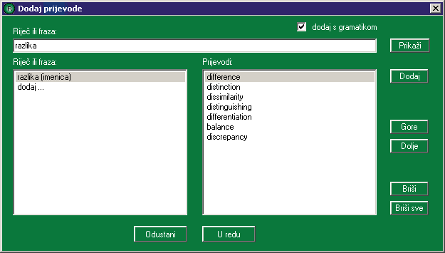 Rjenik - dodavanje rijei