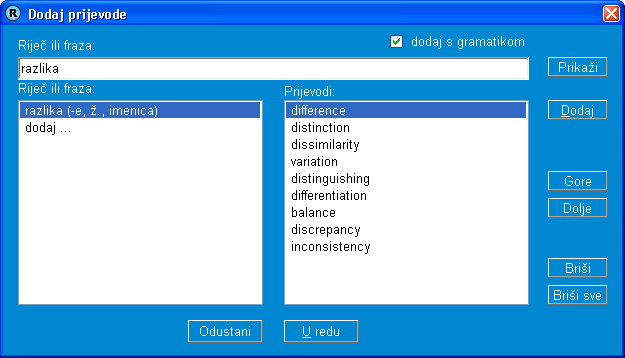 Rjenik s izgovorom - dodavanje rijei