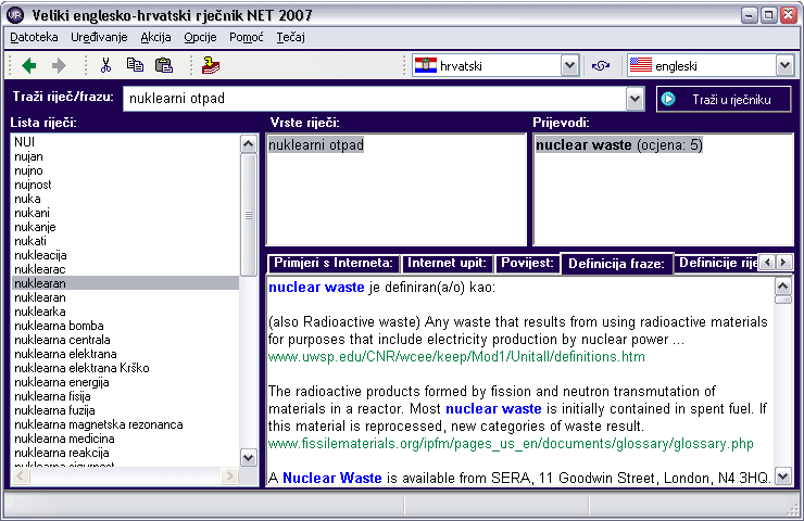 Veliki rječnik NET™ - rezultat s web poslužitelja